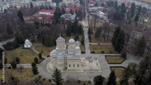 An aerial shot of Studenica Monastery at Brezova, Serbia in HD photo