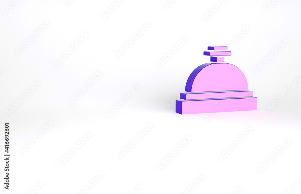 Purple Hotel service bell icon isolated on white background. Reception bell. Minimalism concept. 3d illustration 3D render. Purple Hotel service bell icon isolated on white background. Reception bell. Minimalism concept. 3d illustration 3D render.