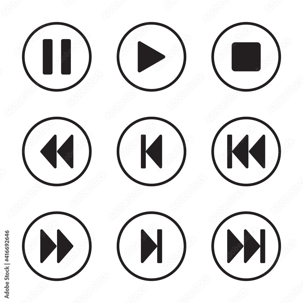 Media player buttons. media icon set Media player buttons. media icon set