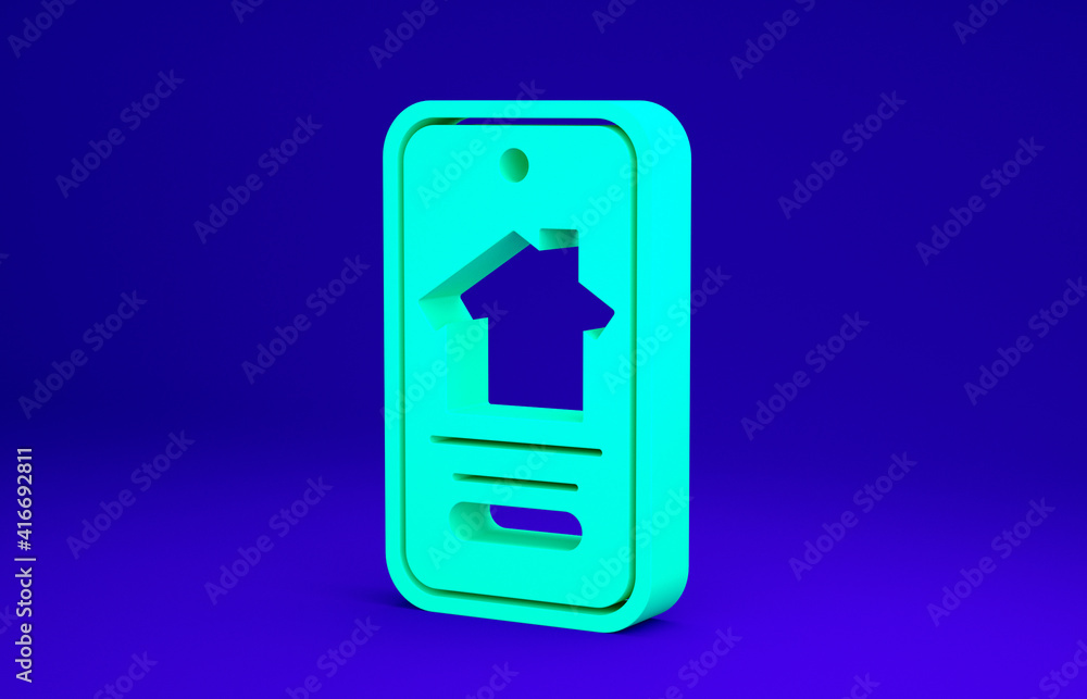 Green Online real estate house on smartphone icon isolated on blue background. Home loan concept, rent, buy, buying a property. Minimalism concept. 3d illustration 3D render. Green Online real estate house on smartphone icon isolated on blue background. Home loan concept, rent, buy, buying a property. Minimalism concept. 3d illustration 3D render.