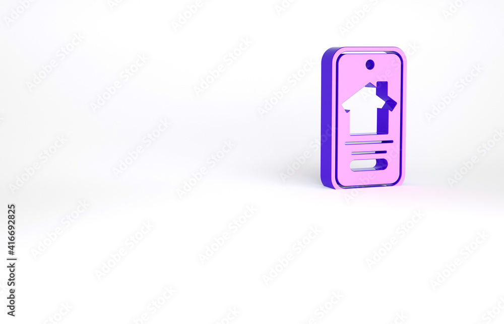 Purple Online real estate house on smartphone icon isolated on white background. Home loan concept, rent, buy, buying a property. Minimalism concept. 3d illustration 3D render. Purple Online real estate house on smartphone icon isolated on white background. Home loan concept, rent, buy, buying a property. Minimalism concept. 3d illustration 3D render.