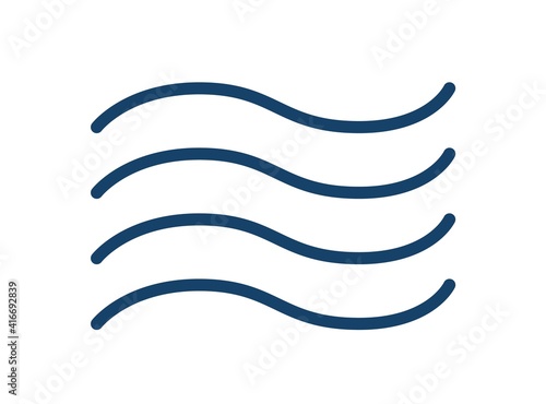 Abstract wiggly icon of wind, water, waves or flood in form of curved horizontal lines. Simple sign of wavy stream or ripple on river. Flat vector illustration isolated on white background