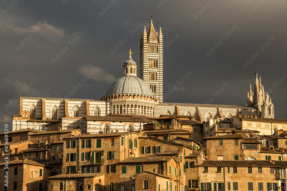 View to Siena to  cattedrale di Santa Maria Assunta evening after storm.