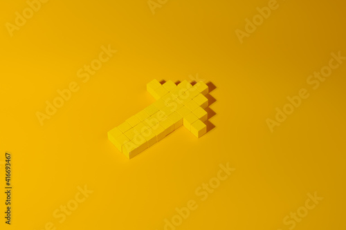Arrow made with yellow wooden blocks. Abstract business and leadership concept