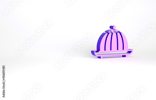 Purple Pudding custard with caramel glaze icon isolated on white background. Minimalism concept. 3d illustration 3D render.