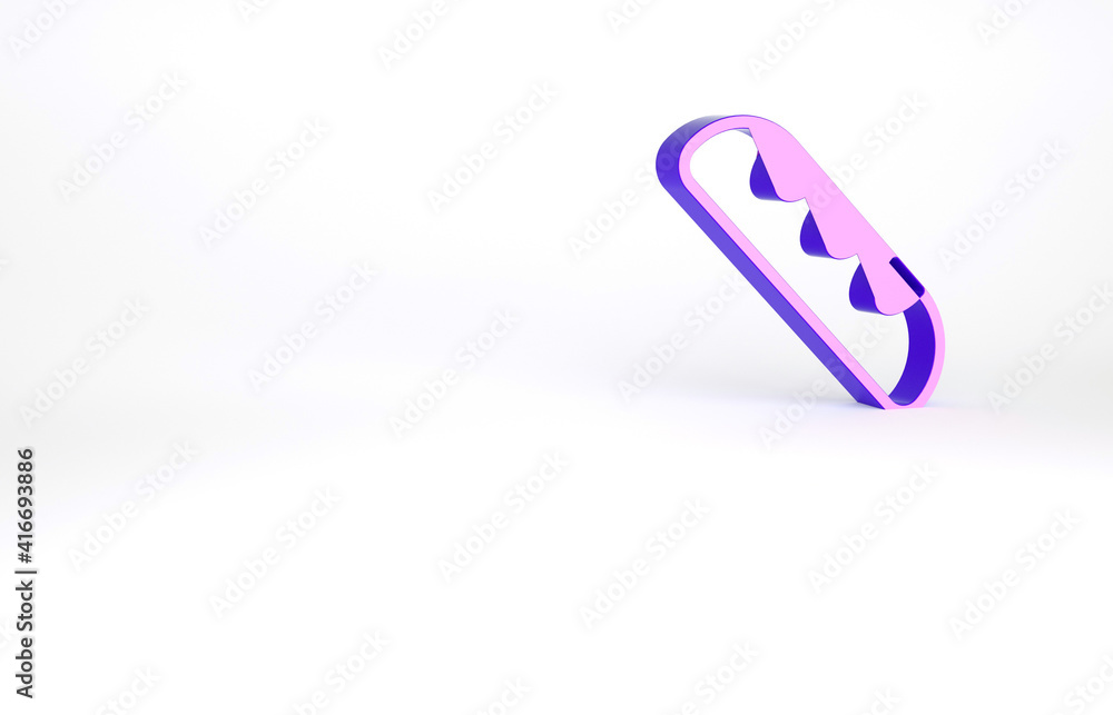 Purple French baguette bread icon isolated on white background. Minimalism concept. 3d illustration 3D render. Purple French baguette bread icon isolated on white background. Minimalism concept. 3d illustration 3D render.