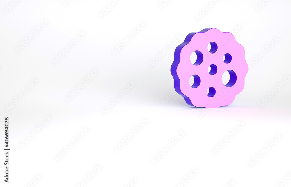 Purple Cookie or biscuit with chocolate icon isolated on white background. Minimalism concept. 3d illustration 3D render. Purple Cookie or biscuit with chocolate icon isolated on white background. Minimalism concept. 3d illustration 3D render.