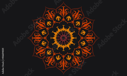 Mandala abstract background, floral dress style design yellow red color textile vector illustration