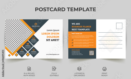 Corporate Business Postcard Template Design, Simple and Clean Modern Minimal Postcard Template, Business Postcard Layout