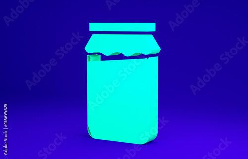 Green Jam jar icon isolated on blue background. Minimalism concept. 3d illustration 3D render.