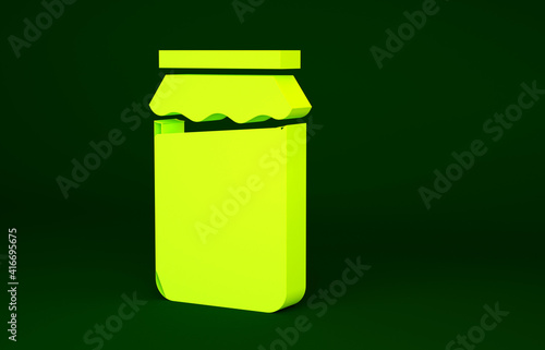 Yellow Jam jar icon isolated on green background. Minimalism concept. 3d illustration 3D render.