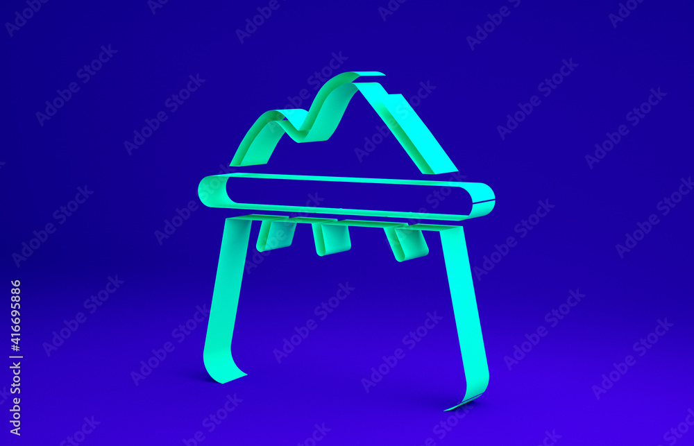 Green Bag of flour icon isolated on blue background. Minimalism concept. 3d illustration 3D render. Green Bag of flour icon isolated on blue background. Minimalism concept. 3d illustration 3D render.