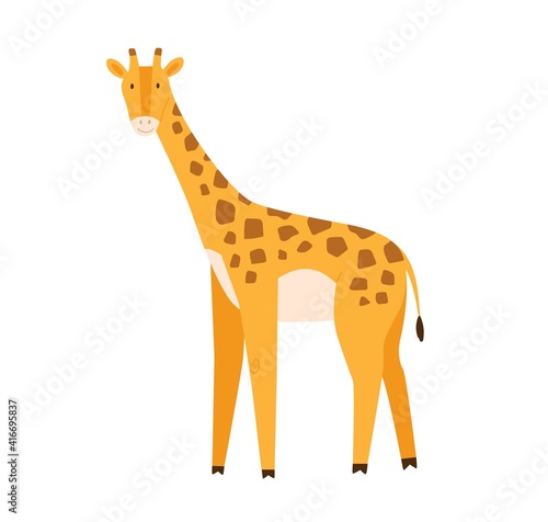 Cute little baby giraffe. Funny smiling African animal. Colored flat cartoon ...