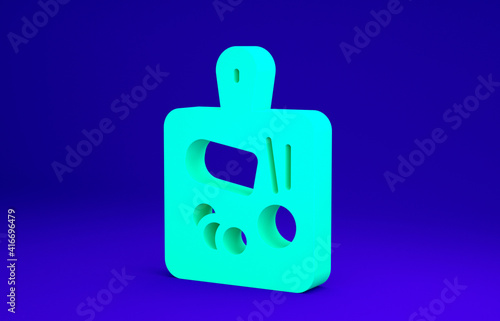 Green Cutting board icon isolated on blue background. Chopping Board symbol. Minimalism concept. 3d illustration 3D render.