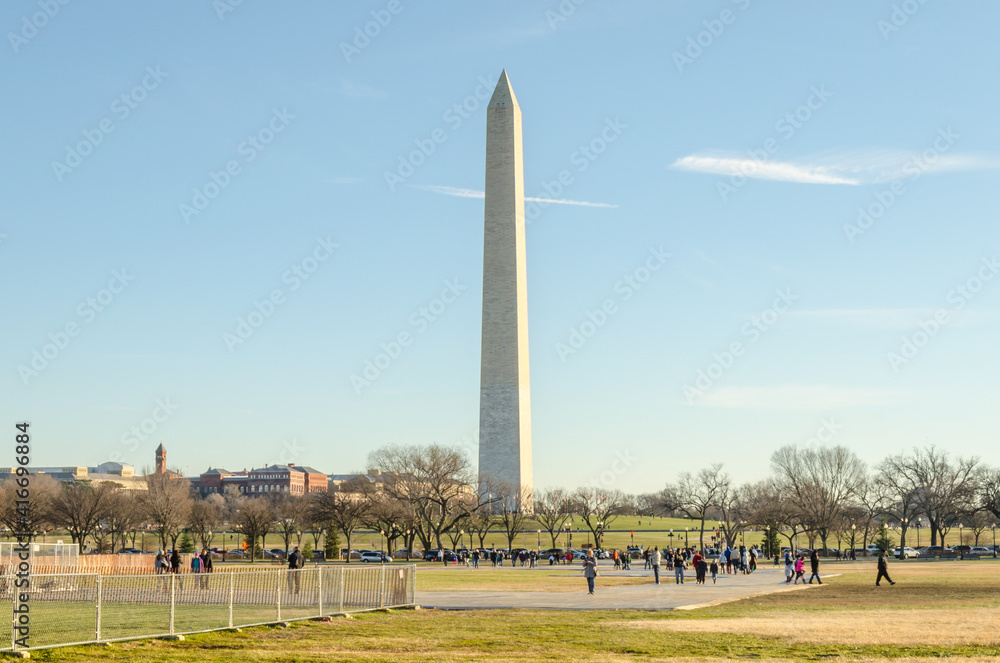 The Washington Monument. An Obelisk within the National Mall on a Sunny Day in Washington DC, VA, USA