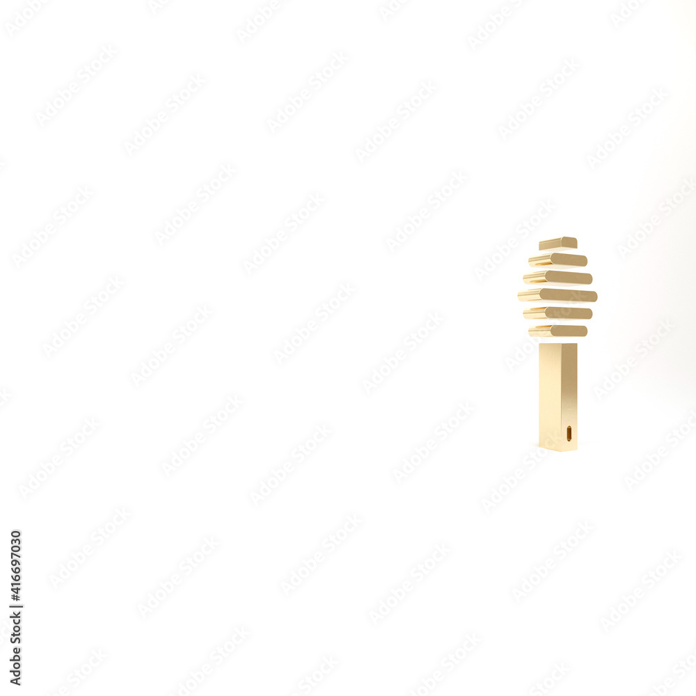 Gold Honey dipper stick icon isolated on white background. Honey ladle. 3d illustration 3D render. Gold Honey dipper stick icon isolated on white background. Honey ladle. 3d illustration 3D render.