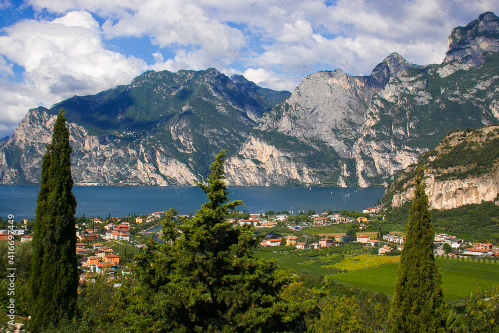 Amazing view of Riva del Garda village on Garda Lake, Trentino