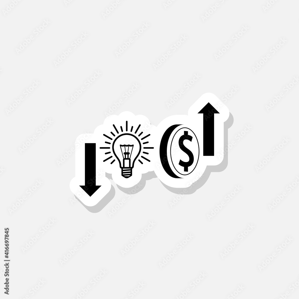 Converting ideas in money sticker icon isolated on white background Converting ideas in money sticker icon isolated on white background