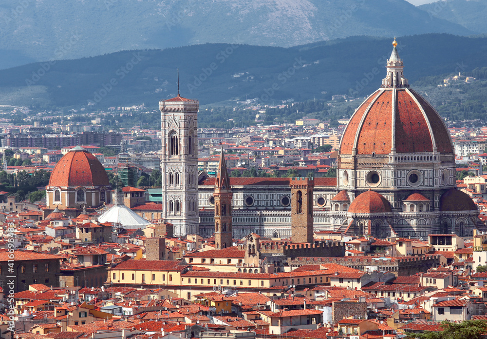 incredible view of the city of Florence with the cathedral with
