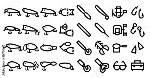 Angling and Fishing Lure Icon set (Bold outline version)