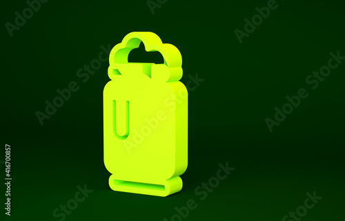 Yellow Beer can with foam icon isolated on green background. Minimalism concept. 3d illustration 3D render.