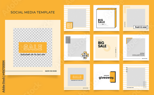 social media template banner blog fashion sale promotion. fully editable instagram and facebook square post frame puzzle organic sale poster. fresh yellow element shape vector background