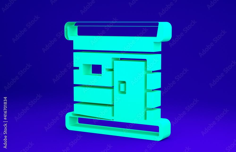 Green Sauna wooden bathhouse icon isolated on blue background. Heat spa relaxation therapy bath and hot steam healthcare, relax therapy. Minimalism concept. 3d illustration 3D render. Green Sauna wooden bathhouse icon isolated on blue background. Heat spa relaxation therapy bath and hot steam healthcare, relax therapy. Minimalism concept. 3d illustration 3D render.