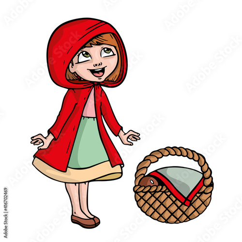 Little red riding hood on white background Cute Cartoon Vector illustration.