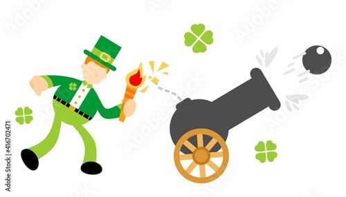 leprechaun shamrock celtic and cannon war explode cartoon doodle flat design style vector illustrator