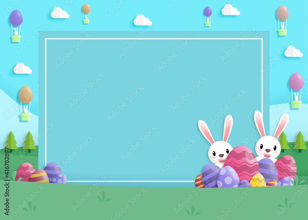 Happy easter day in paper art style with rabbit and easter eggs. greeting card, posters and wallpaper. Vector illustration. Happy easter day in paper art style with rabbit and easter eggs. greeting card, posters and wallpaper. Vector illustration.