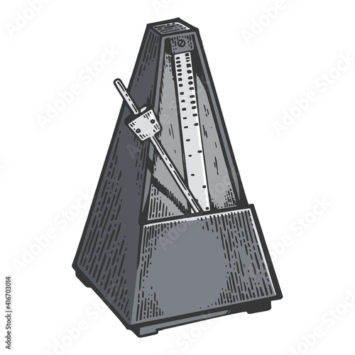 Metronome tool color sketch engraving vector illustration. Scratch board style imitation. Black and white hand drawn image.