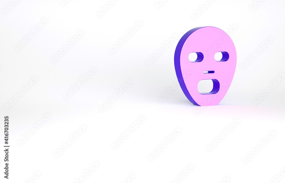 Fototapeta premium Purple Facial cosmetic mask icon isolated on white background. Cosmetology, medicine and health care. Minimalism concept. 3d illustration 3D render.