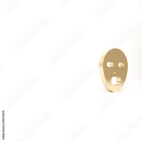 Gold Facial cosmetic mask icon isolated on white background. Cosmetology, medicine and health care. 3d illustration 3D render.