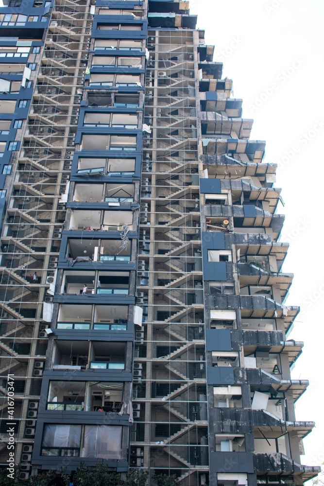 Naklejka premium buildings at the modern part of Beirut after a massive explosion in August 2020