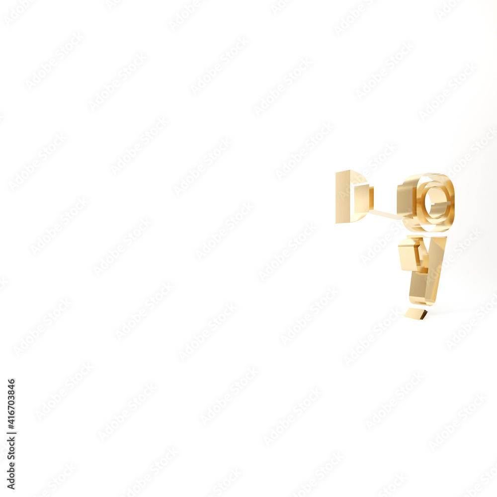 Gold Hair dryer icon isolated on white background. Hairdryer sign. Hair drying symbol. Blowing hot air. 3d illustration 3D render.