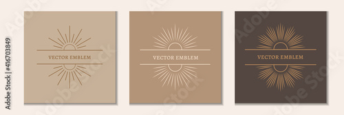 A set of linear boho symbols and icons. Social media templates for the sun logo in a minimalist style. Vector, space for text