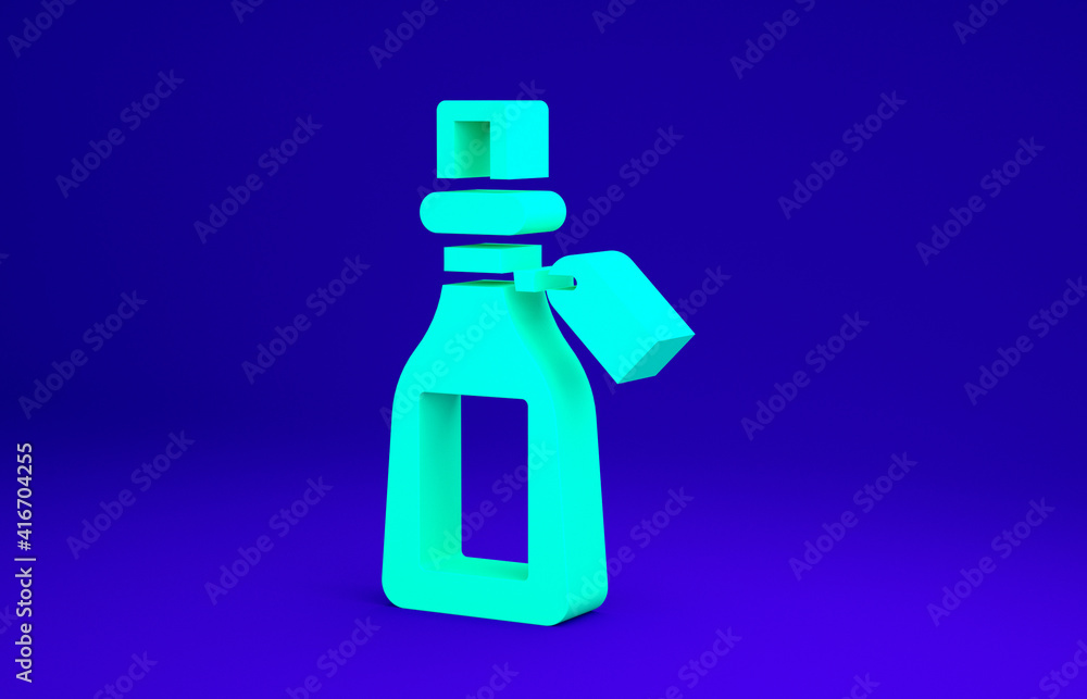 Green Essential oil bottle icon isolated on blue background. Organic aromatherapy essence. Skin care serum glass drop package. Minimalism concept. 3d illustration 3D render. Green Essential oil bottle icon isolated on blue background. Organic aromatherapy essence. Skin care serum glass drop package. Minimalism concept. 3d illustration 3D render.