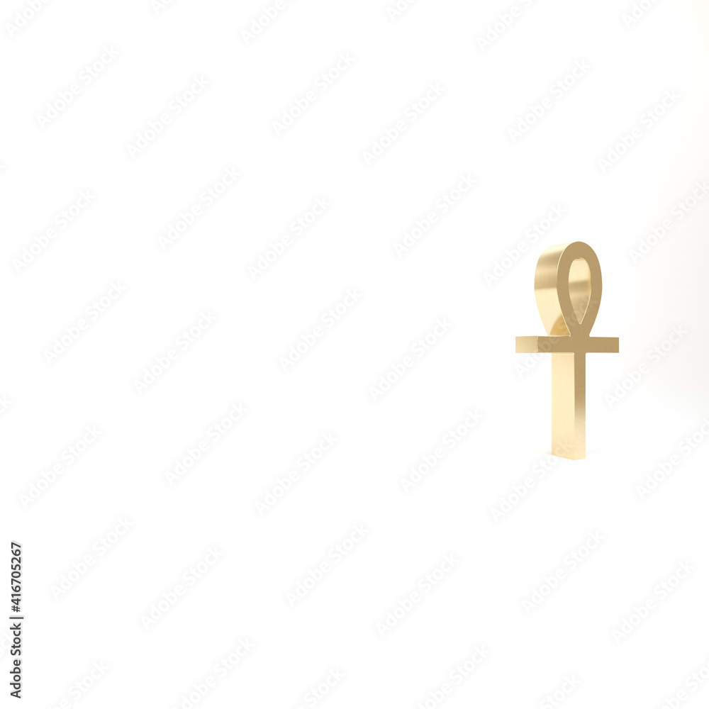 Gold Cross ankh icon isolated on white background. 3d illustration 3D render.