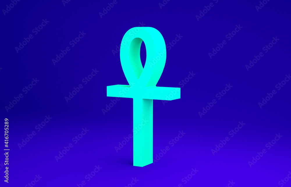 Obraz premium Green Cross ankh icon isolated on blue background. Minimalism concept. 3d illustration 3D render.