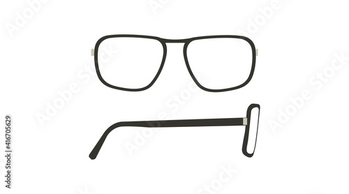 Vector isolated Illustration of a Glasses Frame. Black glasses Frame Front and Side View