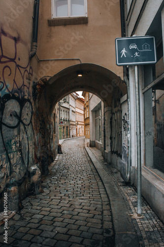 Narrow street in Prague town.
