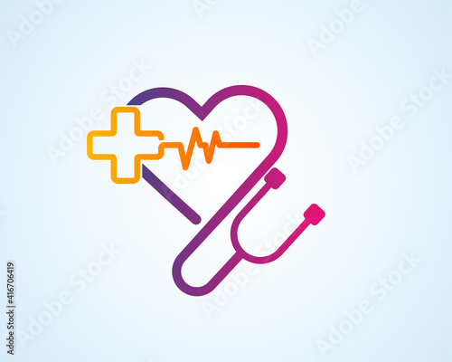 health heart detection stethoscope logo symbol design illustration inspiration