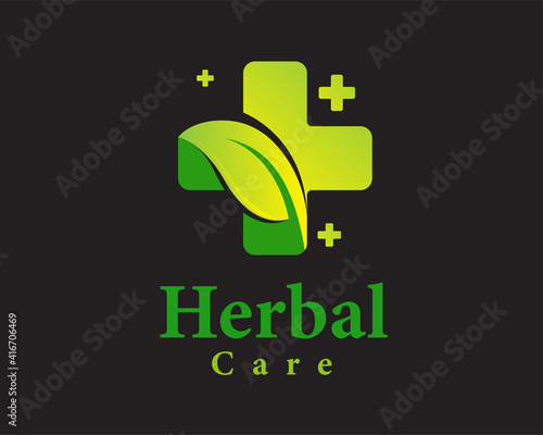 herbal leaf cross medical logo symbol design illustration inspiration