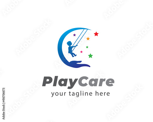 kids play swing care logo symbol design illustration inspiration