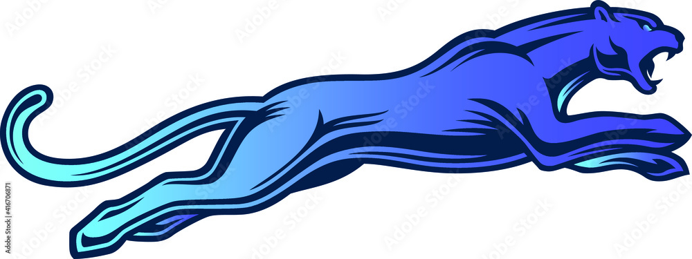 Obraz premium Aggressive Panther Hunting Monochrome Symbol