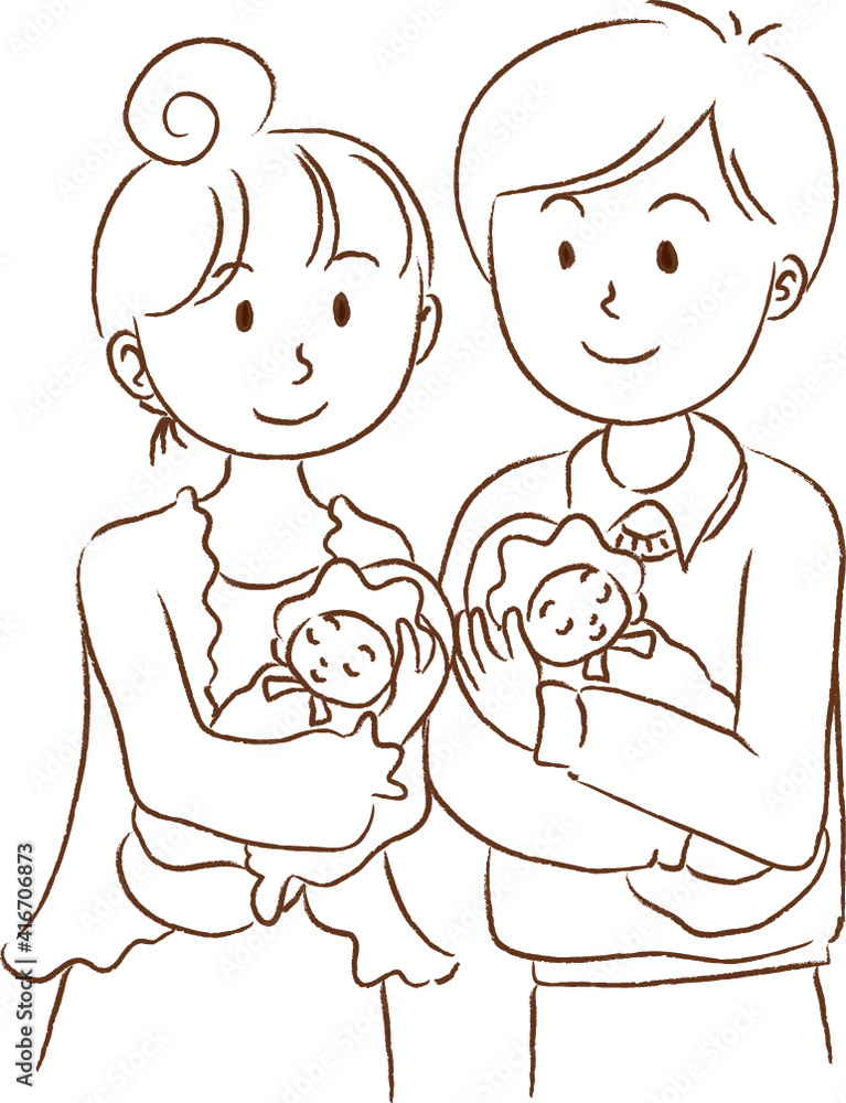 vector Husband and wife carry new born twins baby vector Husband and wife carry new born twins baby