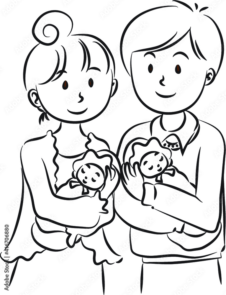 vector Husband and wife carry new born twins baby vector Husband and wife carry new born twins baby