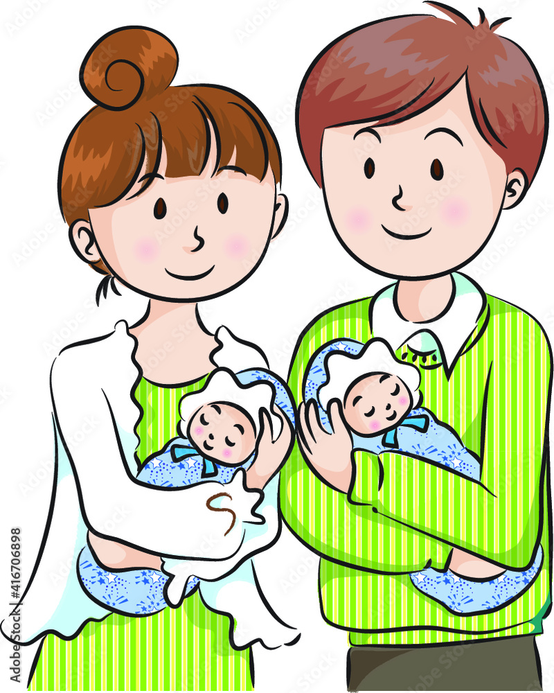 vector Husband and wife carry new born twins baby vector Husband and wife carry new born twins baby