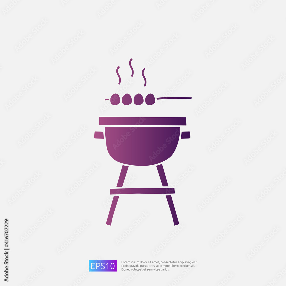bbq grill doodle icon for cooking concept. Gradient glyph sign symbol vector illustration bbq grill doodle icon for cooking concept. Gradient glyph sign symbol vector illustration
