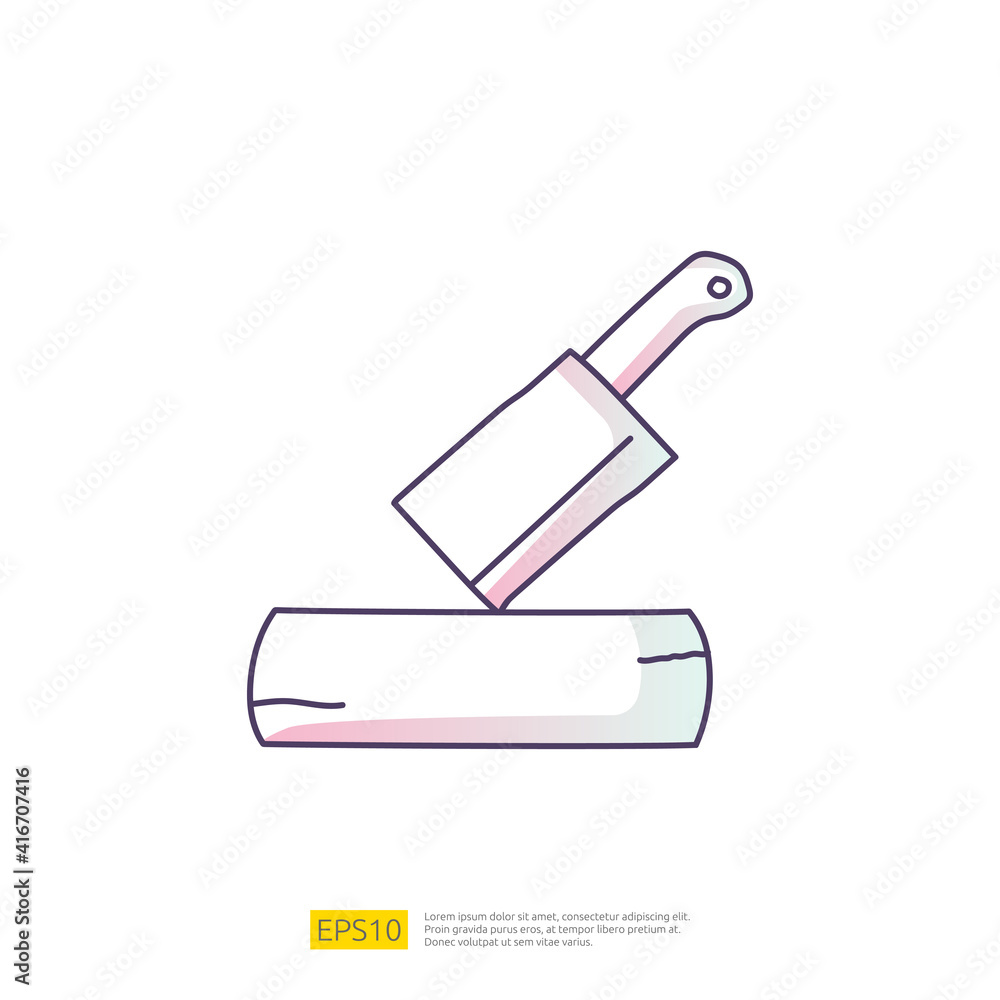 meal big knife on cutting wood board doodle icon for cooking concept. Gradient fill line sign symbol vector illustration meal big knife on cutting wood board doodle icon for cooking concept. Gradient fill line sign symbol vector illustration